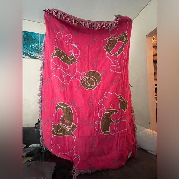 RARE Vtg 90s Disney Winnie the Pooh Woven Throw Tapestry Blanket USA 42x64”. - Picture 4 of 7